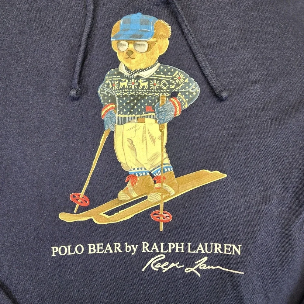 Polo Ralph Lauren Mens M Ski Bear Jersey Hooded‎ T-Shirt Long Sleeve Blue